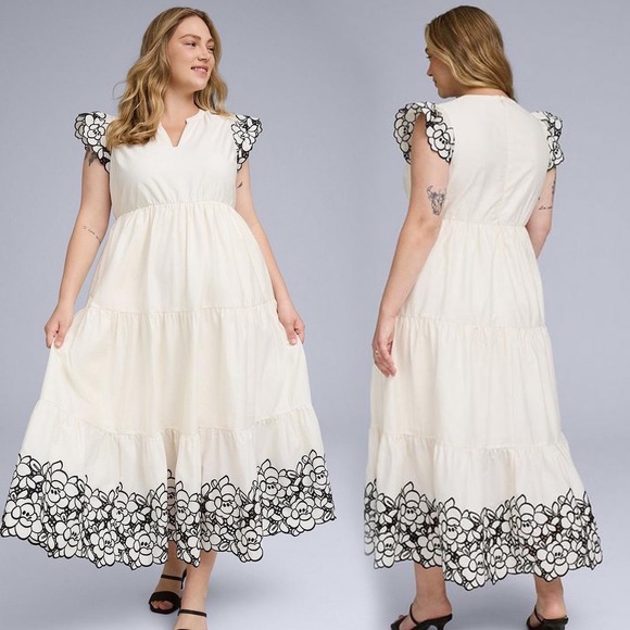 torrid Dresses & Skirts - Torrid Belle Isle Tiered Embroidered Floral Maxi Dress Size 22 Whisper White